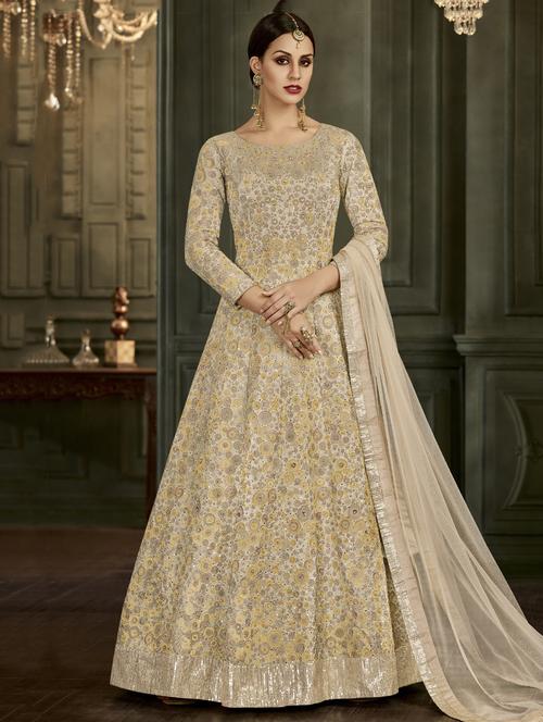 zari embroidery & stone work suit set - 15526281 - Very Small Image - 1