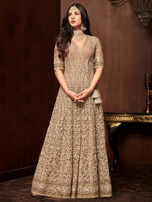 zari embroidery with drawstring angrakha suit - 15526282 - Very Small Image - 1