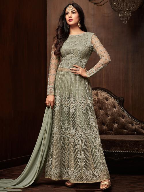 tone-on-ton embroidered a-line suit set - 15526283 - Very Small Image - 1