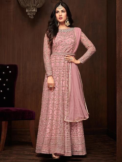 zari embroidery & stone work belt suit set - 15526284 - Very Small Image - 1