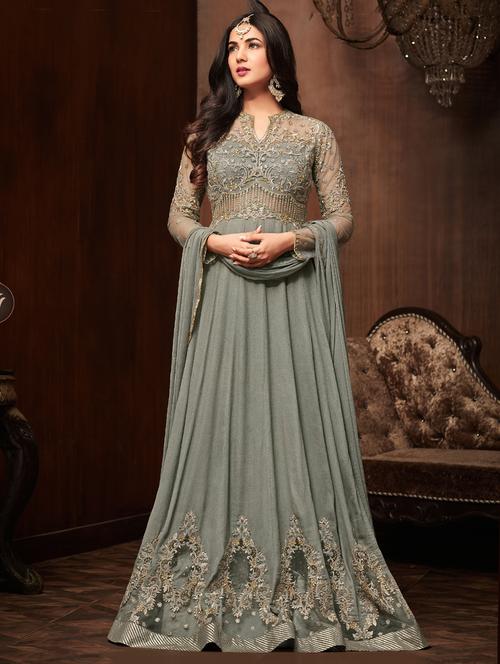 embroidered semi-stitched anarkali suit - 15526286 - Very Small Image - 1