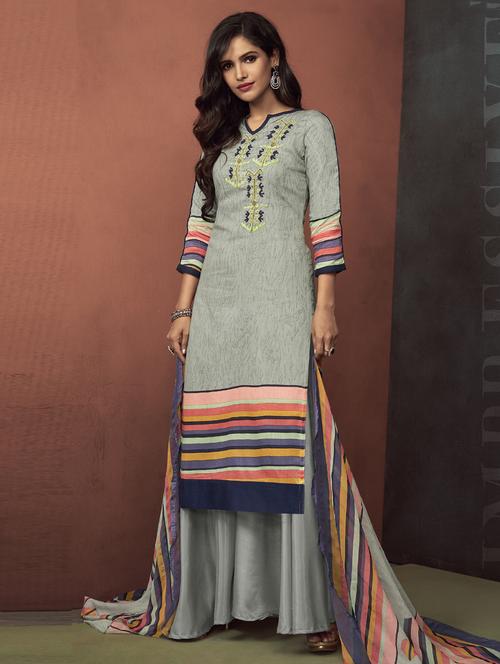 embroidered printed sharara suit set - 15526295 - Very Small Image - 1