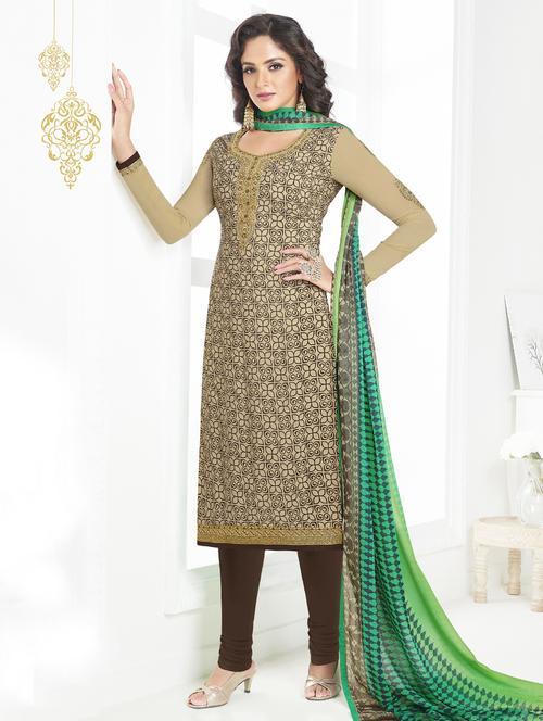 embroidered printed churidaar suit set - 15526304 - Very Small Image - 1