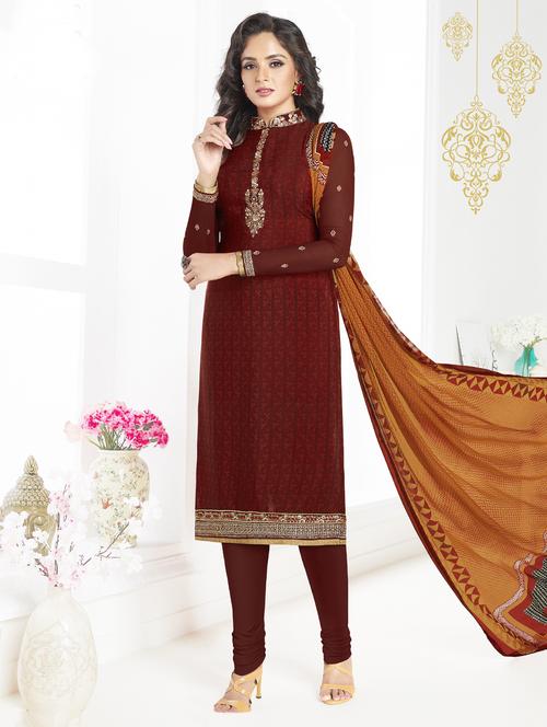 embroidered printed churidaar suit set - 15526307 - Very Small Image - 1