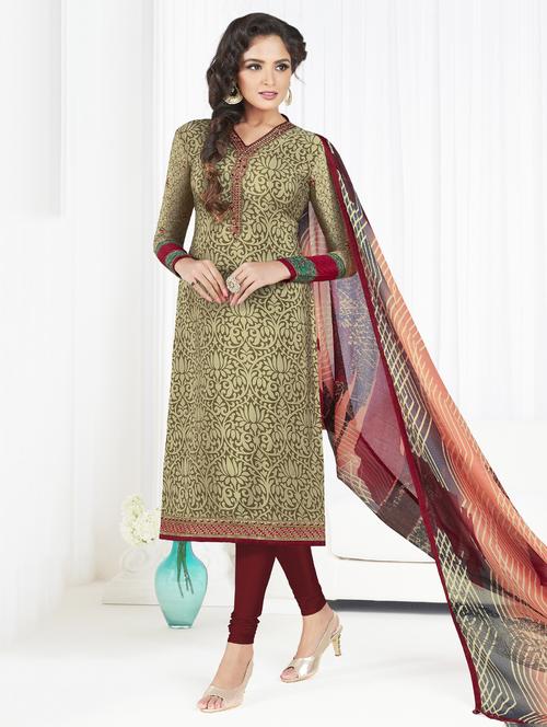 embroidered printed churidaar suit set - 15526309 - Very Small Image - 1