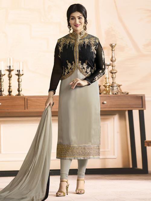 zari embroidery with jacket suit set - 15526313 - Very Small Image - 1