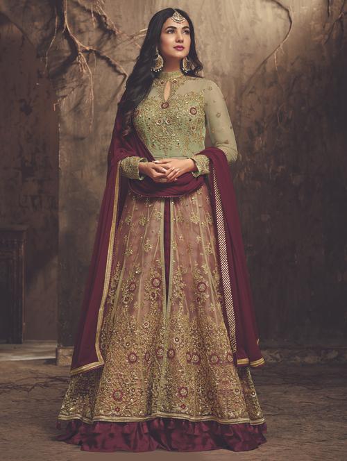 zari embroidery with tassels skirt suit set - 15526320 - Very Small Image - 1