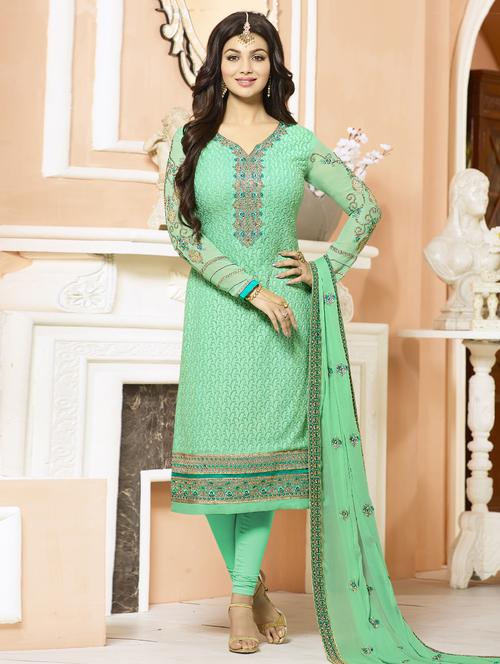 embroidered semi-stitched churidaar suit - 15526323 - Very Small Image - 1