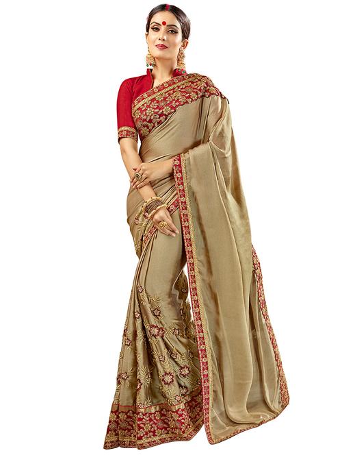 zari floral embroidered saree with blouse - 15526744 - Very Small Image - 1