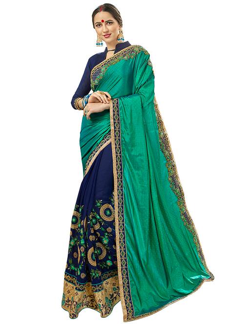 zari floral half and half saree with blouse - 15526747 - Very Small Image - 1