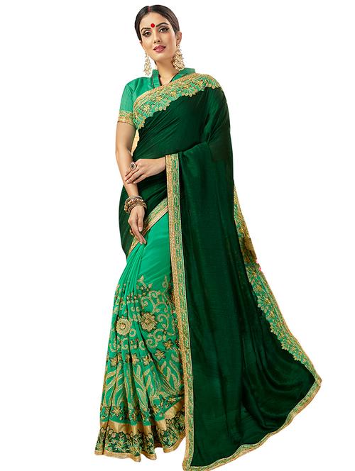 zari floral half and half saree with blouse - 15526751 - Very Small Image - 1