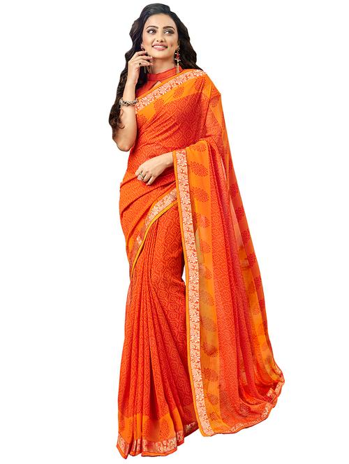 zari bordered printed saree with blouse - 15526786 - Very Small Image - 1