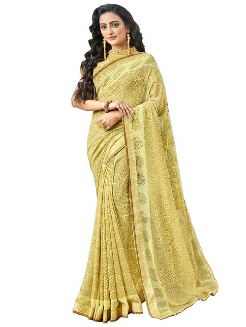 chatreuse printed saree with blouse - 15526792 - Very Small Image - 1