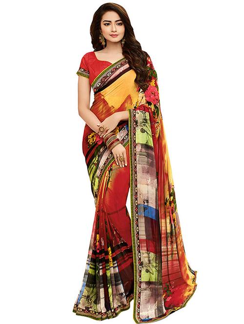 abstract printed saree with blouse - 15527410 - Very Small Image - 1