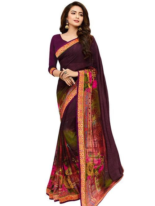 floral bordered printed saree with blouse - 15527413 - Very Small Image - 1