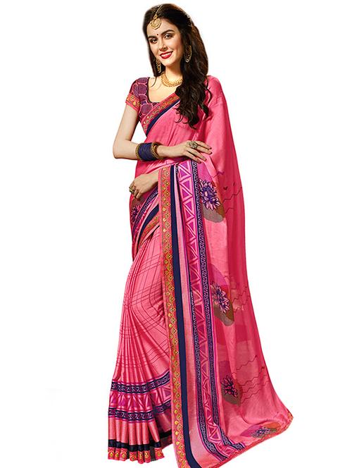 stripes bordered printed saree with blouse - 15527414 - Very Small Image - 1