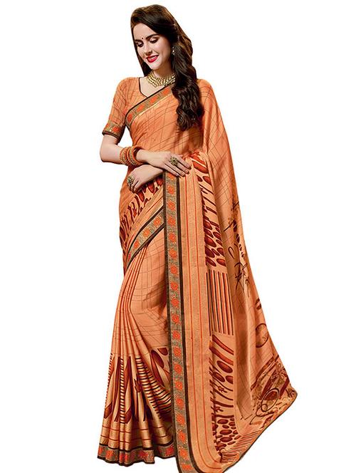 checkered printed saree with blouse - 15527415 - Very Small Image - 1