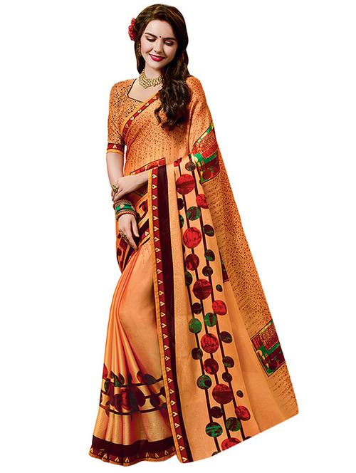 contrast bordered printed saree with blouse - 15527417 - Very Small Image - 1