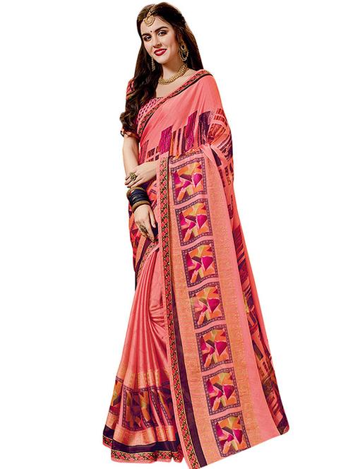 contrast bordered printed saree with blouse - 15527420 - Very Small Image - 1