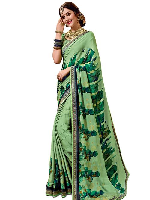 mint green printed saree with blouse - 15527423 - Very Small Image - 1