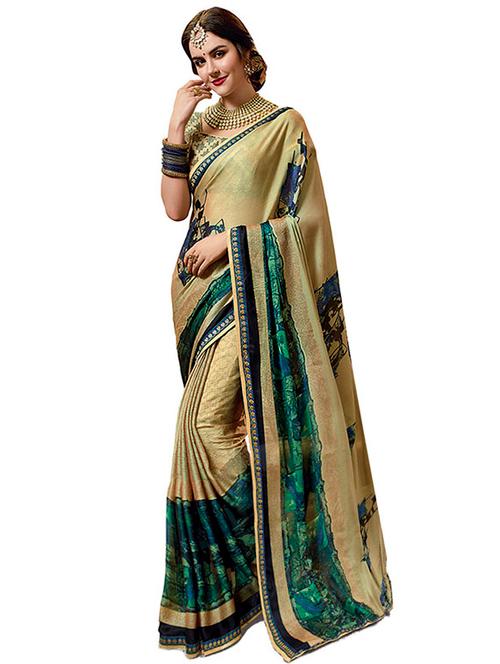 contrast bordered printed saree with blouse - 15527425 - Very Small Image - 1