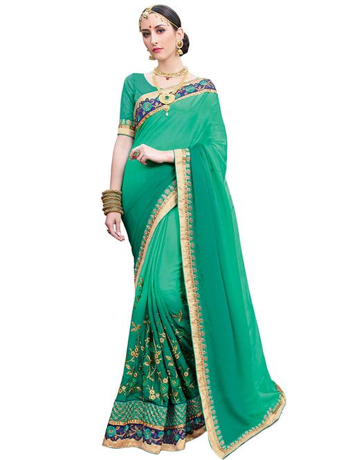 zari floral embroidered saree with blouse - 15527444 - Very Small Image - 1