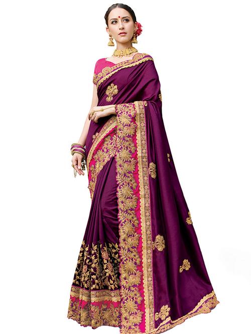 zari floral embroidered saree with blouse - 15527448 - Very Small Image - 1