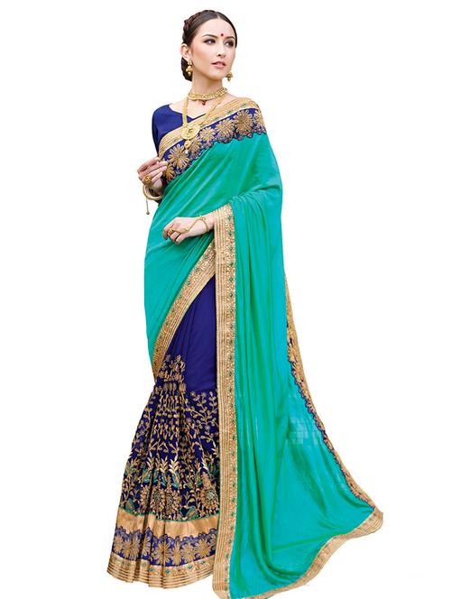 zari floral half and half saree with blouse - 15527450 - Very Small Image - 1