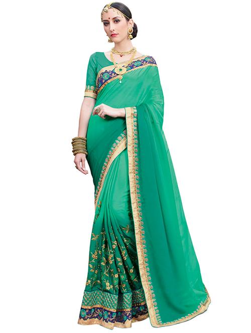 zari floral embroidered saree with blouse - 15527468 - Very Small Image - 1