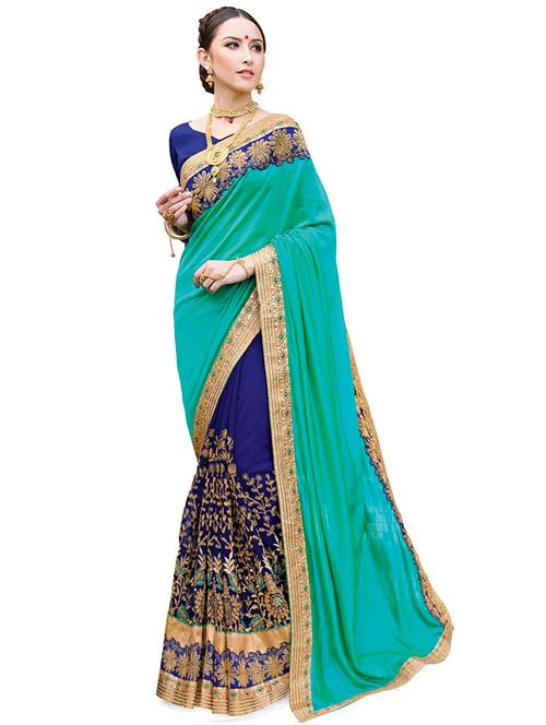 zari floral half and half saree with blouse - 15527473 - Very Small Image - 1