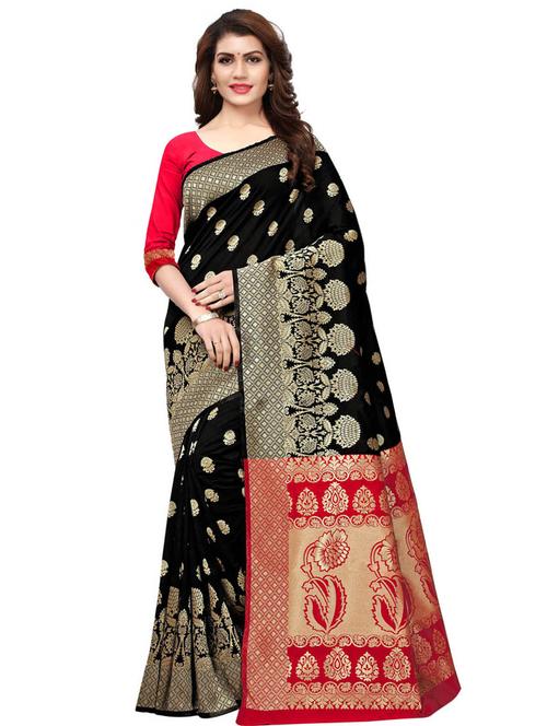 zari floral kanjivaram saree with blouse - 15528169 - Very Small Image - 1