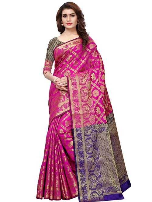 zari conversational kanjivaram saree with blouse - 15528182 - Very Small Image - 1