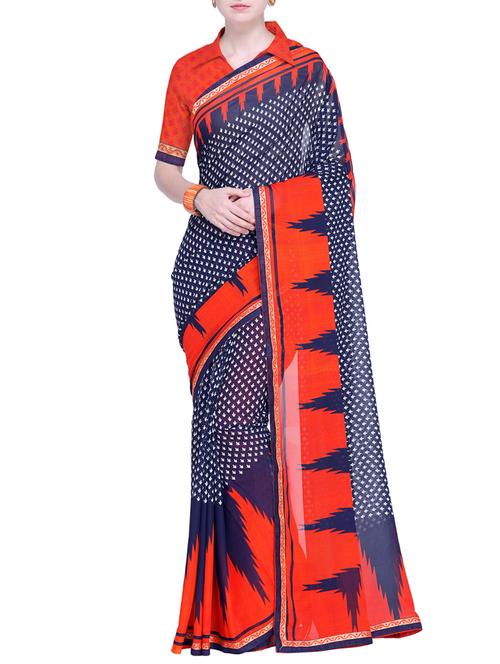 temple bordered printed saree with blouse - 15528212 - Very Small Image - 1