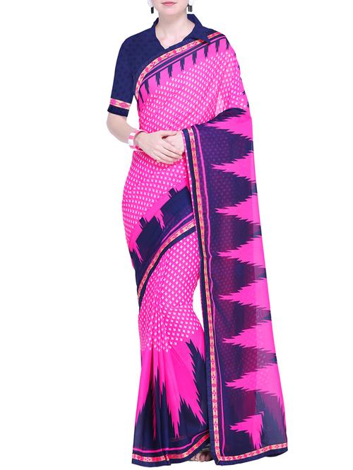 temple bordered printed saree with blouse - 15528219 - Very Small Image - 1