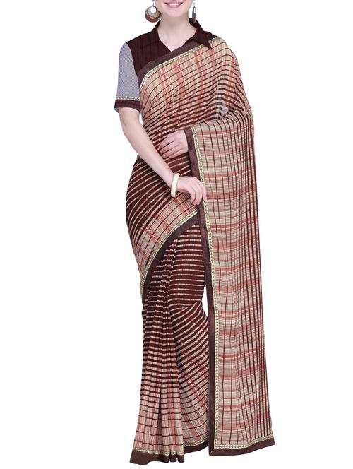 checkered printed saree with blouse - 15528227 - Very Small Image - 1