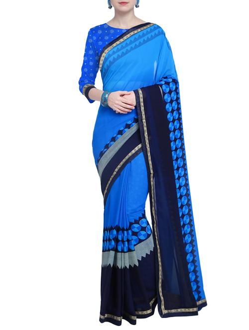 contrast bordered printed saree with blouse - 15528248 - Very Small Image - 1