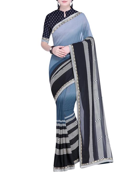 stripes bordered saree with blouse - 15528250 - Very Small Image - 1