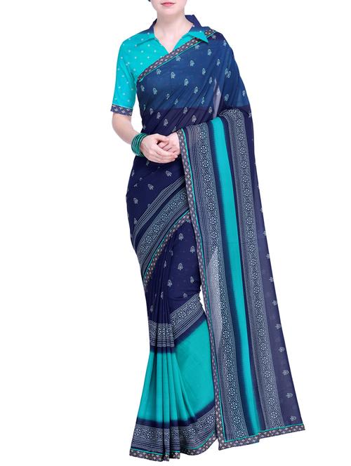 contrast bordered printed saree with blouse - 15528252 - Very Small Image - 1