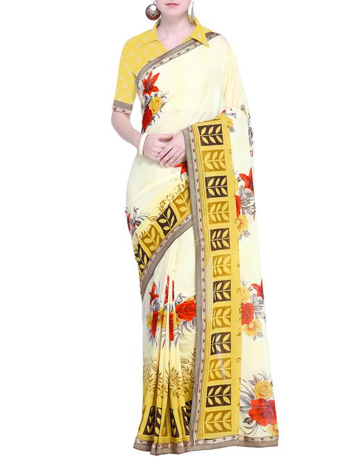 floral printed saree with blouse - 15528253 - Very Small Image - 1