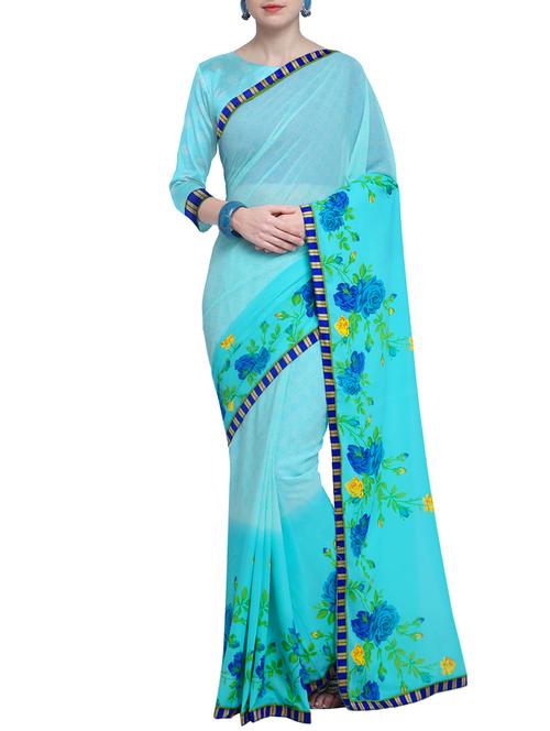 floral bordered saree with blouse - 15528255 - Very Small Image - 1