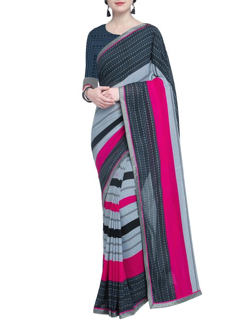 stripes printed saree with blouse - 15528259 - Very Small Image - 1