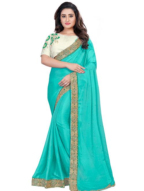 sea green embellished saree with blouse - 15528853 - Very Small Image - 1