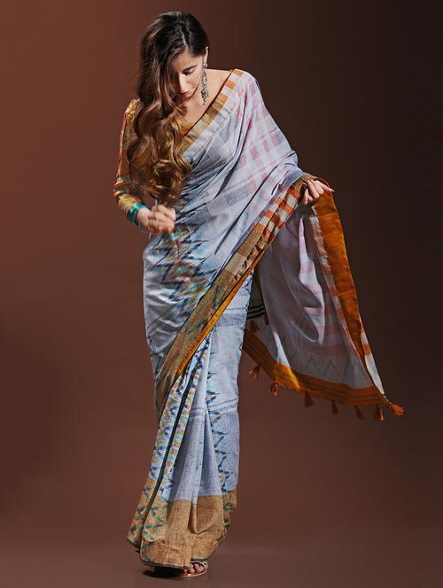 ikat grey printed saree - 15529527 - Very Small Image - 1
