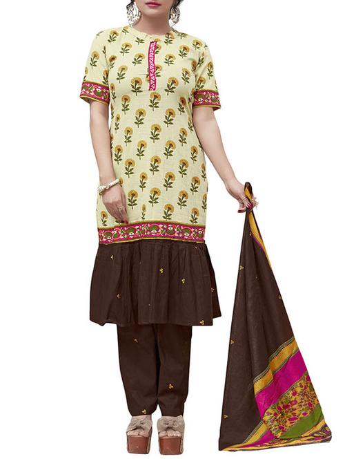 printed unstitched churidaar suit - 15529916 - Very Small Image - 1