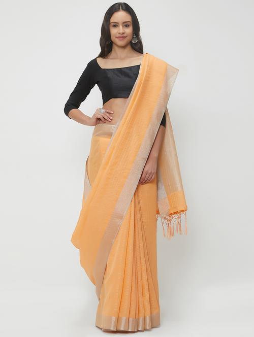 striped linen handloom saree with blouse - 15530676 - Very Small Image - 1
