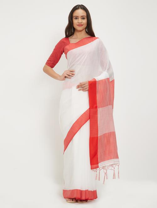 contrast pallu handloom saree with blouse - 15530684 - Very Small Image - 1