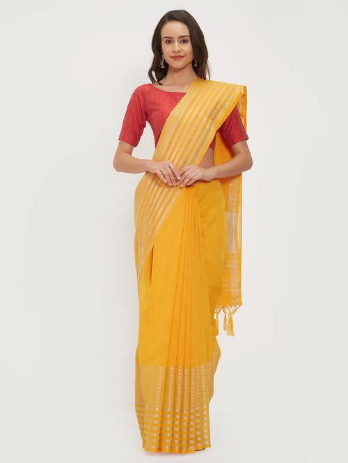 striped border linen handloom saree with blouse - 15530696 - Very Small Image - 1