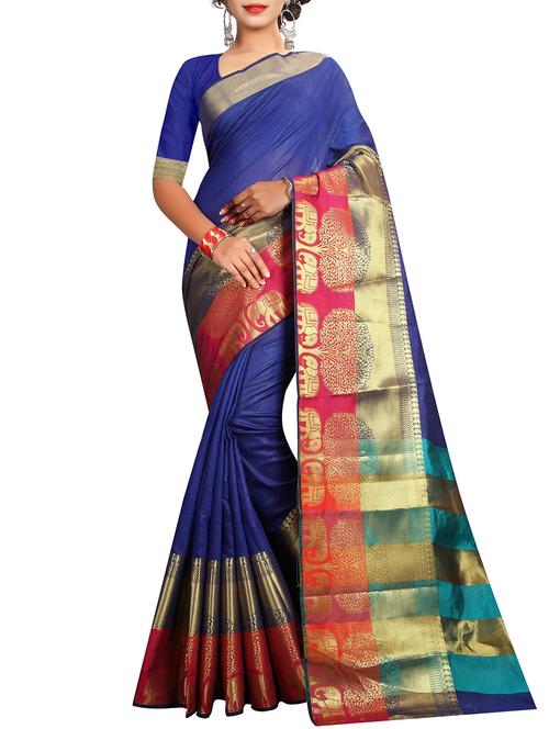 conversational zari border saree with blouse - 15532671 - Very Small Image - 1