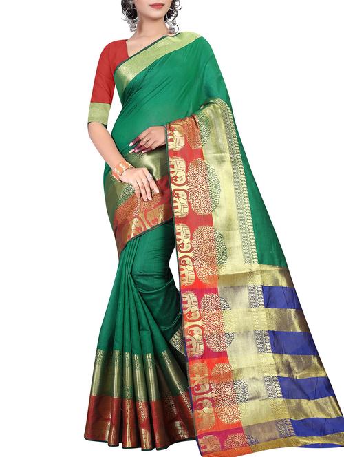 conversational zari border saree with blouse - 15532672 - Very Small Image - 1