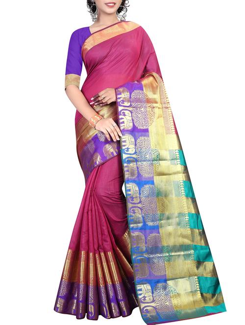 conversational zari border saree with blouse - 15532673 - Very Small Image - 1